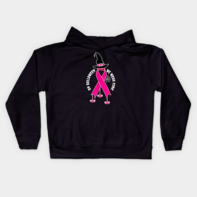 Funny Cancer Halloween Witch Wear Pink Cool Breast Cancer Awareness Kids Hoodie by Christyn Evans